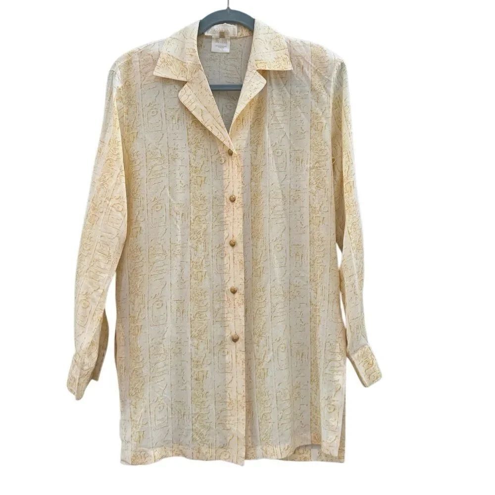 Escada 1990s Vintage Women's 100% Silk Egyptian Print Button Down Blouse Size 34